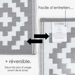 Tapis extérieur terrasse réversible - Tapis de jardin imperméable et résistant UV - Zoe - Gris - 75x200 cm - HOMESCAPES