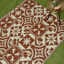Tapis extérieur terrasse réversible - Tapis de jardin imperméable et résistant UV - Marron - 182x122 cm - HOMESCAPES