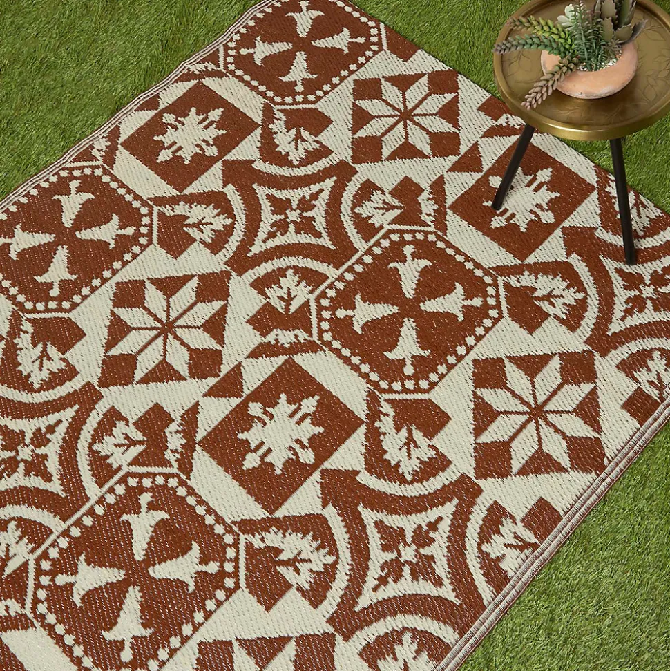 Tapis extérieur terrasse réversible - Tapis de jardin imperméable et résistant UV - Marron - 182x122 cm - HOMESCAPES