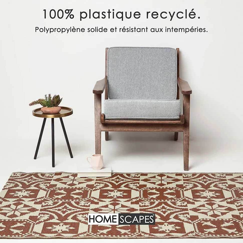 Tapis extérieur terrasse réversible - Tapis de jardin imperméable et résistant UV - Marron - 182x122 cm - HOMESCAPES