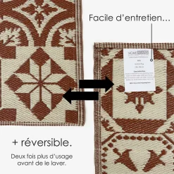 Tapis extérieur terrasse réversible - Tapis de jardin imperméable et résistant UV - Marron - 182x122 cm - HOMESCAPES