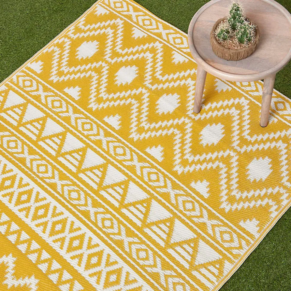 Tapis extérieur terrasse réversible - Tapis de jardin imperméable et résistant UV - Anna - Jaune - 75x200 cm - HOMESCAPES