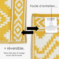 Tapis extérieur terrasse réversible - Tapis de jardin imperméable et résistant UV - Anna - Jaune - 75x200 cm - HOMESCAPES