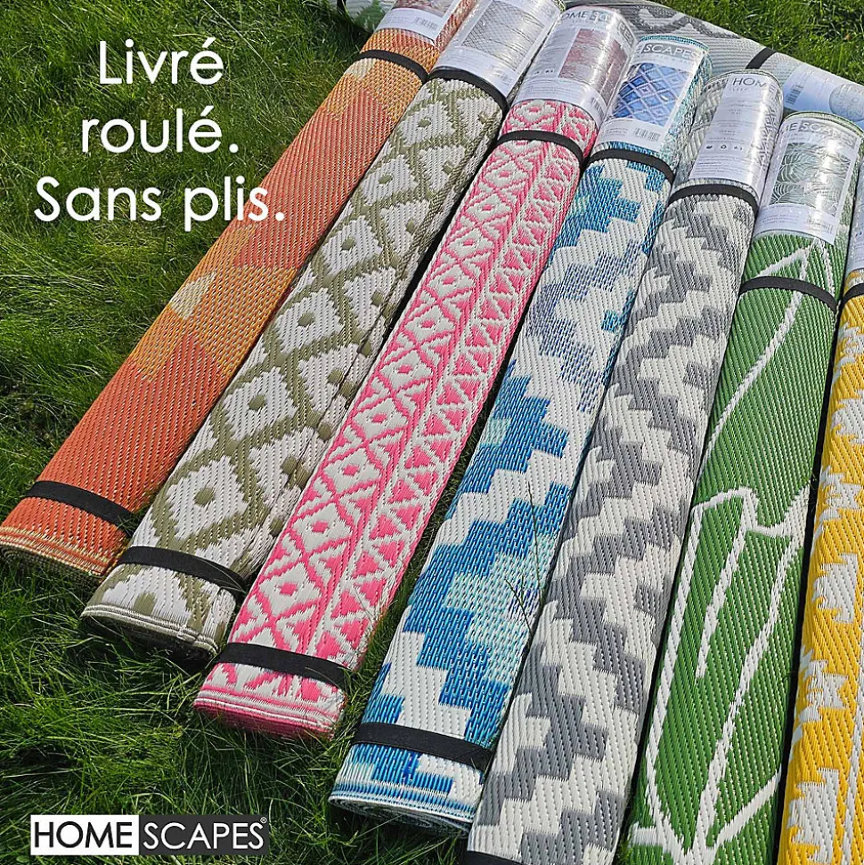 Tapis extérieur terrasse réversible - Tapis de jardin imperméable et résistant UV - Anna - Jaune - 75x200 cm - HOMESCAPES