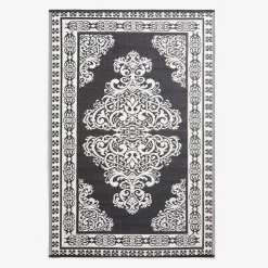 Tapis extérieur terrasse réversible - Tapis de jardin imperméable résistant UV - Motif persan - Noir - 119x186 cm - HOMESCAPES