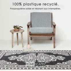 Tapis extérieur terrasse réversible - Tapis de jardin imperméable résistant UV - Motif persan - Noir - 119x186 cm - HOMESCAPES