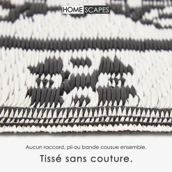 Tapis extérieur terrasse réversible - Tapis de jardin imperméable résistant UV - Motif persan - Noir - 119x186 cm - HOMESCAPES