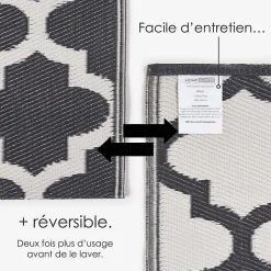 Tapis extérieur terrasse réversible - Tapis de jardin imperméable et résistant UV - Nola - Noir- 180x270 cm - HOMESCAPES