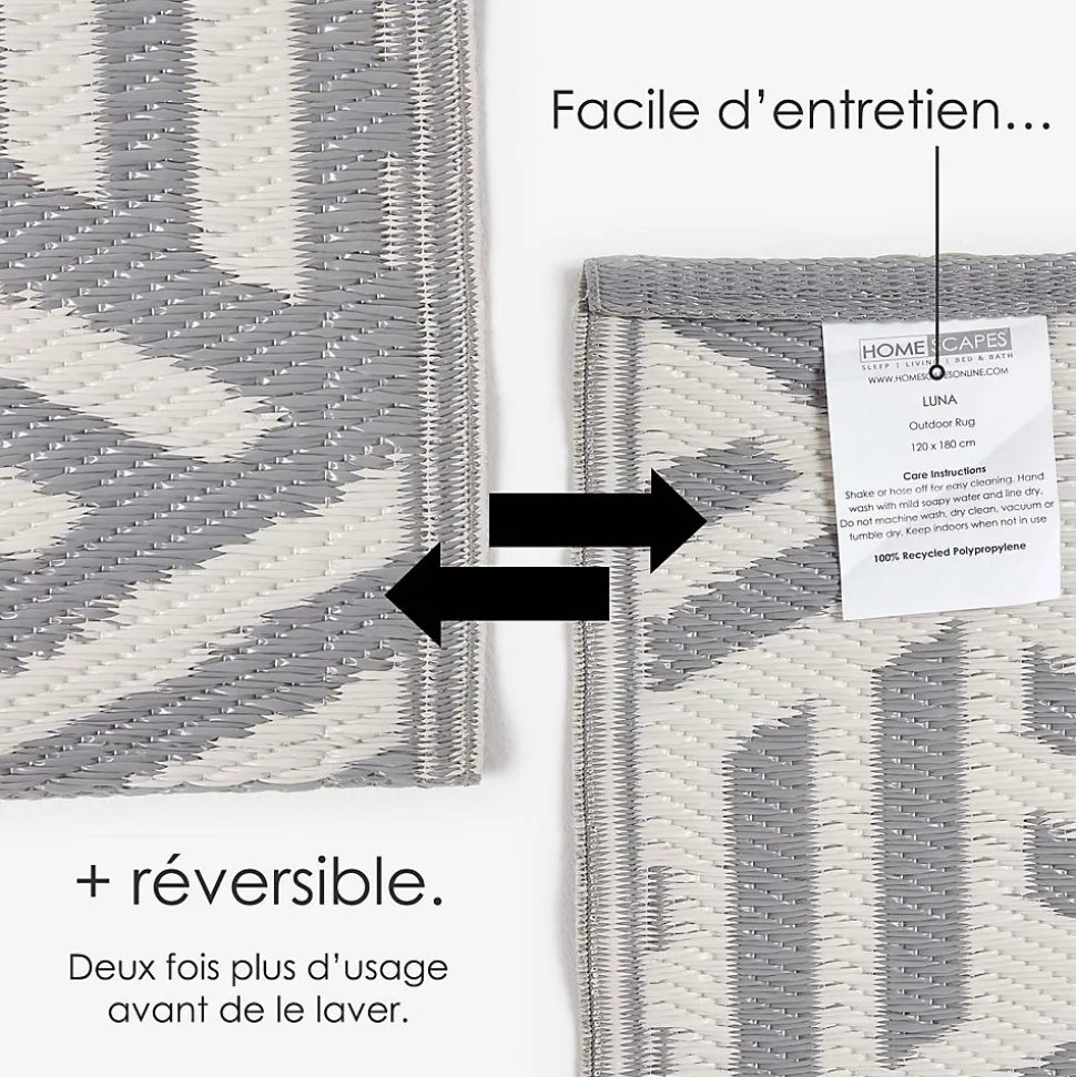 Tapis extérieur terrasse réversible - Tapis de jardin imperméable et résistant UV - Luna - Gris- 150x240 cm - HOMESCAPES