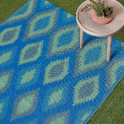 Tapis extérieur terrasse réversible - Tapis de jardin imperméable et résistant UV - Amber - Bleu - 120x180 cm - HOMESCAPES