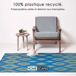 Tapis extérieur terrasse réversible - Tapis de jardin imperméable et résistant UV - Amber - Bleu - 120x180 cm - HOMESCAPES