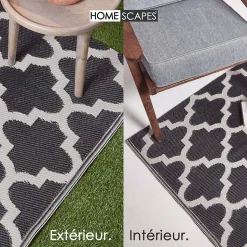 Tapis extérieur terrasse réversible - Tapis de jardin imperméable et résistant UV - Nola - Noir- 150x240 cm - HOMESCAPES