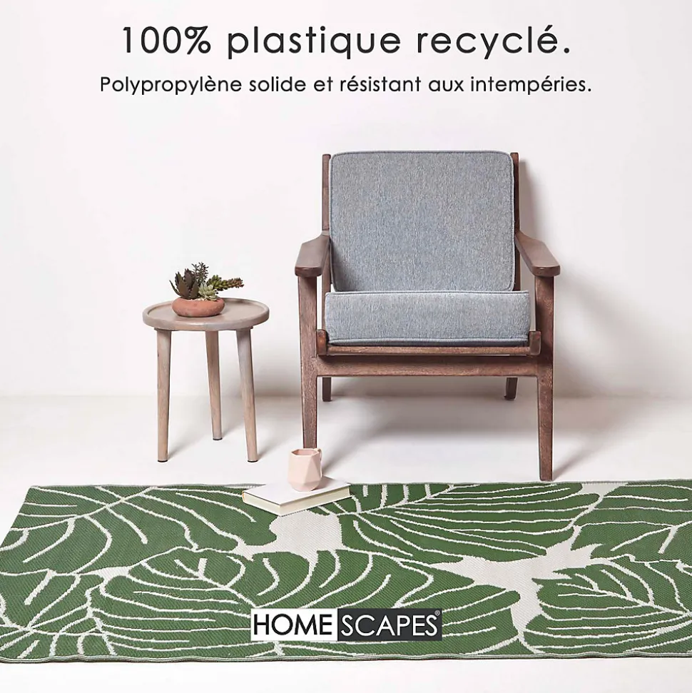 Tapis extérieur terrasse réversible - Tapis de jardin imperméable et résistant UV - Ada - Vert- 150x240 cm - HOMESCAPES