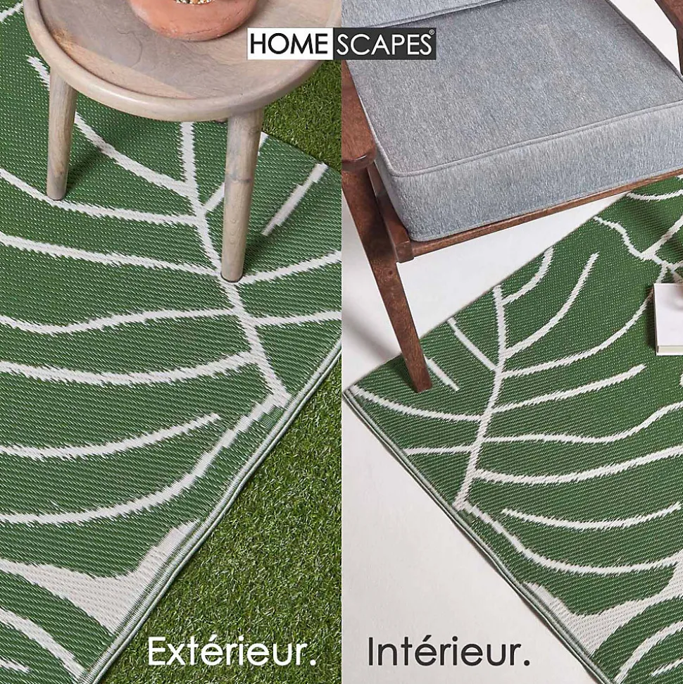 Tapis extérieur terrasse réversible - Tapis de jardin imperméable et résistant UV - Ada - Vert- 150x240 cm - HOMESCAPES