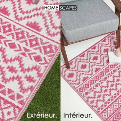 Tapis extérieur terrasse réversible - Tapis de jardin imperméable et résistant UV - Tia - Rose - 180x270 cm - HOMESCAPES