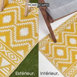 Tapis extérieur terrasse réversible - Tapis de jardin imperméable et résistant UV - Anna - Jaune - 150x240 cm - HOMESCAPES