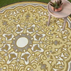 Tapis extérieur terrasse réversible rond - Tapis de jardin imperméable et résistant UV - Rae - Jaune - 180 cm - HOMESCAPES