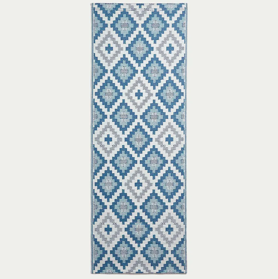 Tapis extérieur terrasse réversible - Tapis de jardin imperméable et résistant UV - Mia - Bleu - 75x200 cm - HOMESCAPES