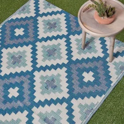 Tapis extérieur terrasse réversible - Tapis de jardin imperméable et résistant UV - Mia - Bleu - 75x200 cm - HOMESCAPES