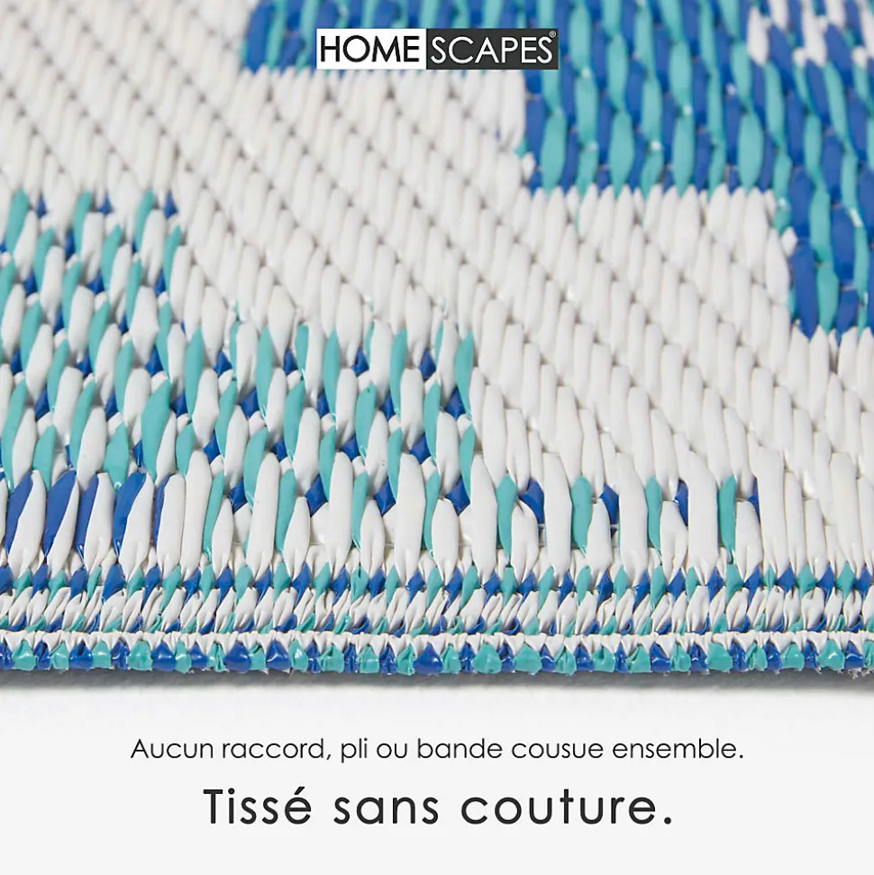 Tapis extérieur terrasse réversible - Tapis de jardin imperméable et résistant UV - Mia - Bleu - 75x200 cm - HOMESCAPES
