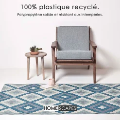 Tapis extérieur terrasse réversible - Tapis de jardin imperméable et résistant UV - Mia - Bleu - 150x240 cm - HOMESCAPES