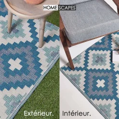 Tapis extérieur terrasse réversible - Tapis de jardin imperméable et résistant UV - Mia - Bleu - 150x240 cm - HOMESCAPES