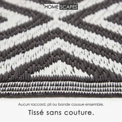 Tapis extérieur terrasse réversible - Tapis de jardin imperméable résistant UV - Géométrique - Noir - 119x186 cm - HOMESCAPES