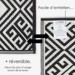 Tapis extérieur terrasse réversible - Tapis de jardin imperméable résistant UV - Géométrique - Noir - 119x186 cm - HOMESCAPES