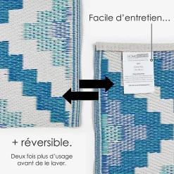 Tapis extérieur terrasse réversible - Tapis de jardin imperméable et résistant UV - Mia - Bleu - 120x180 cm - HOMESCAPES
