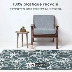 Tapis extérieur terrasse réversible - Tapis de jardin imperméable et résistant UV - Motif floral - Vert - 150x240 cm - HOMESCAPES