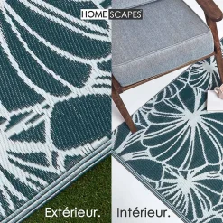 Tapis extérieur terrasse réversible - Tapis de jardin imperméable et résistant UV - Motif floral - Vert - 150x240 cm - HOMESCAPES
