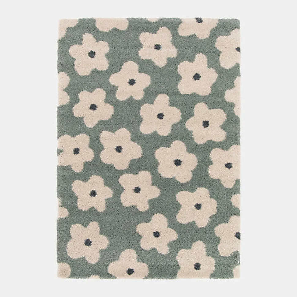 Tapis fleurs maximalistes - Apolline - Gris bleuté - 160 x 230 cm
