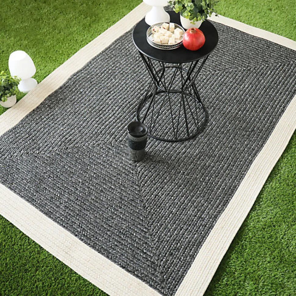 Tapis imitation fibres naturelles extérieur et intérieur - Provence - Gris et beige - 120 x 170 cm