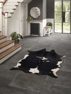 Tapis imitation peau de vache et effet daim GoodHome l.155x L.190 cm noir et blanc