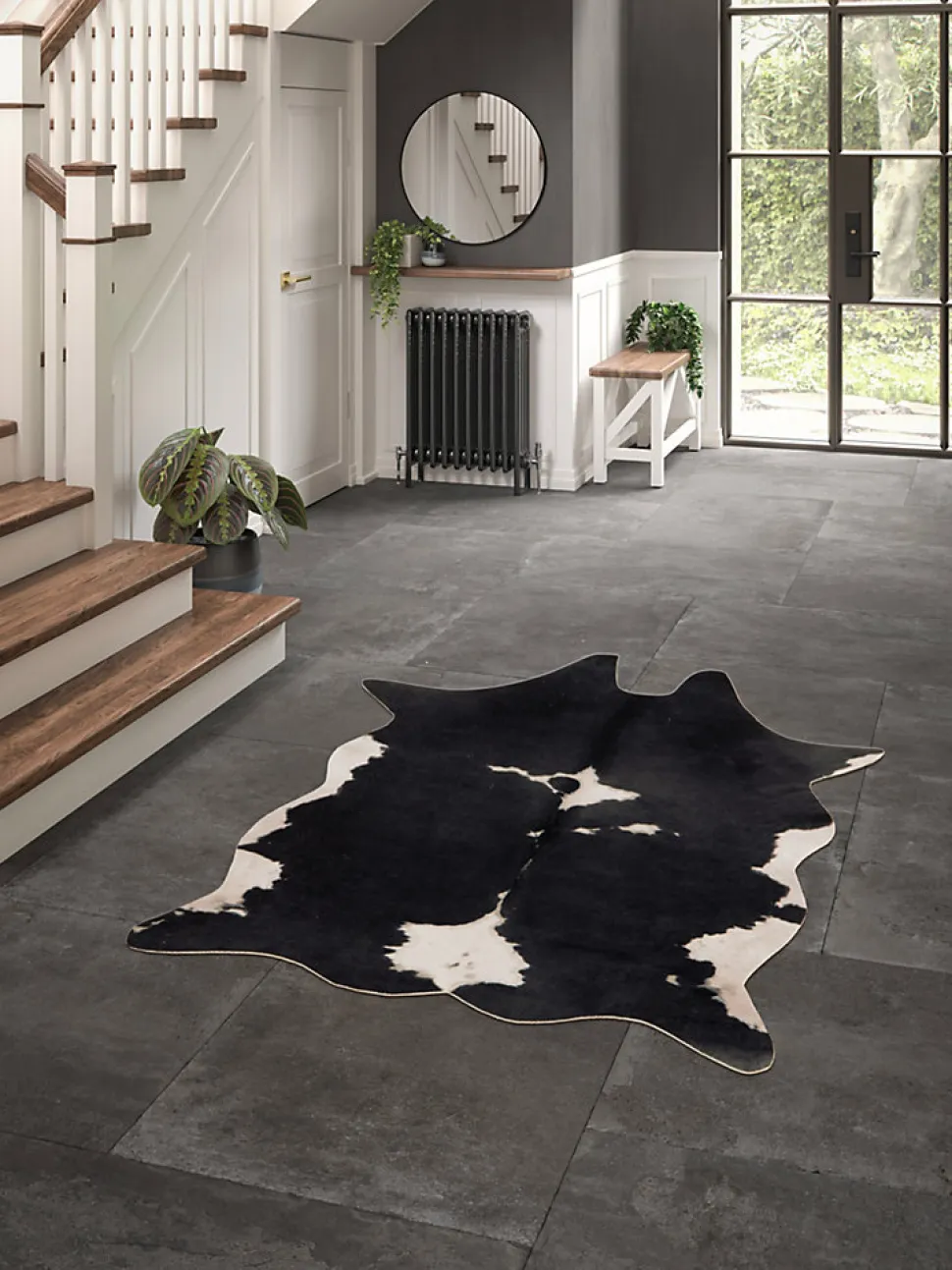 Tapis imitation peau de vache et effet daim GoodHome l.155x L.190 cm noir et blanc