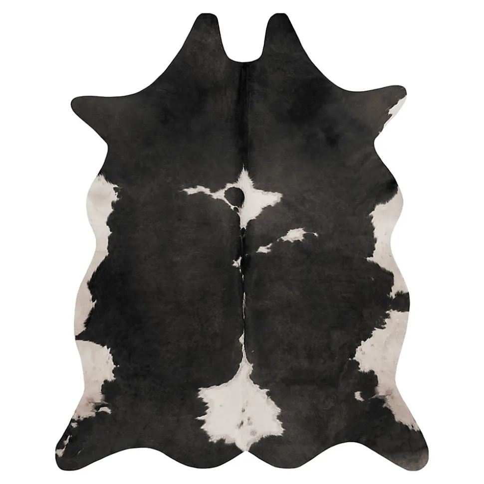 Tapis imitation peau de vache et effet daim GoodHome l.155x L.190 cm noir et blanc