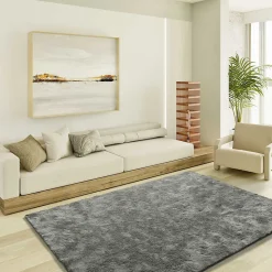 Tapis intérieur ATTICGO anthracite rectangulaire shaggy uni 80x150 cm ROMA