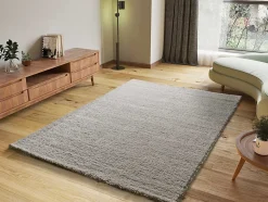 Tapis intérieur ATTICGO argent rectangulaire shaggy uni 60x120 cm ATLAS