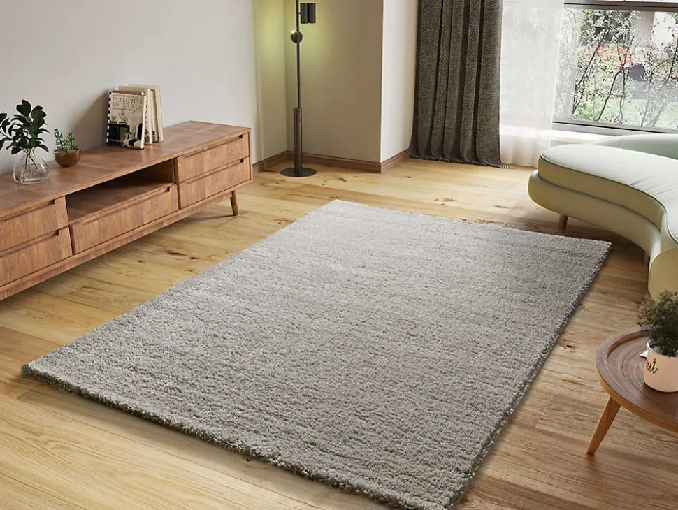 Tapis intérieur ATTICGO argent rectangulaire shaggy uni 60x120 cm ATLAS
