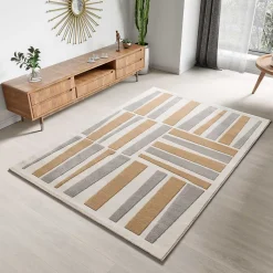Tapis intérieur ATTICGO argent rectangulaire géométrique avec relief 160x230 cm FLORA
