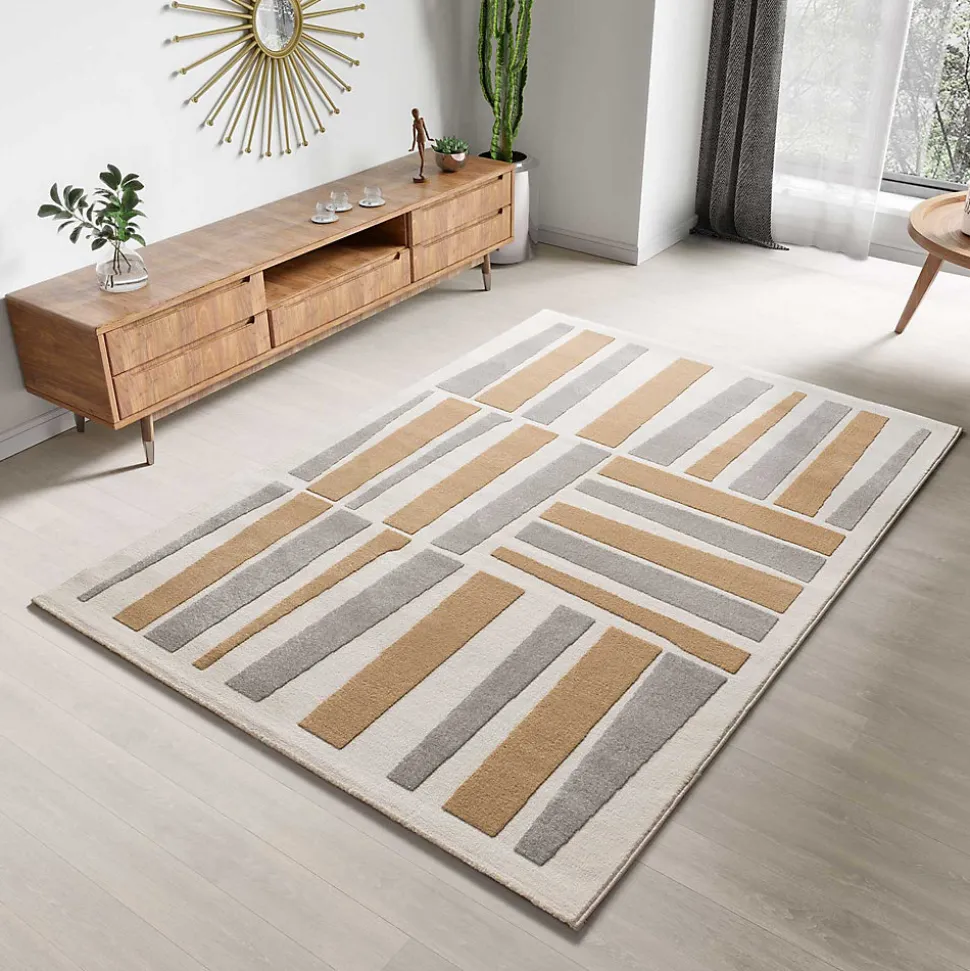 Tapis intérieur ATTICGO argent rectangulaire géométrique avec relief 160x230 cm FLORA