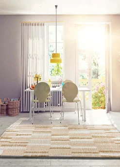 Tapis intérieur ATTICGO beige rectangulaire shaggy géométrique 133x190 cm SERENE TERRA