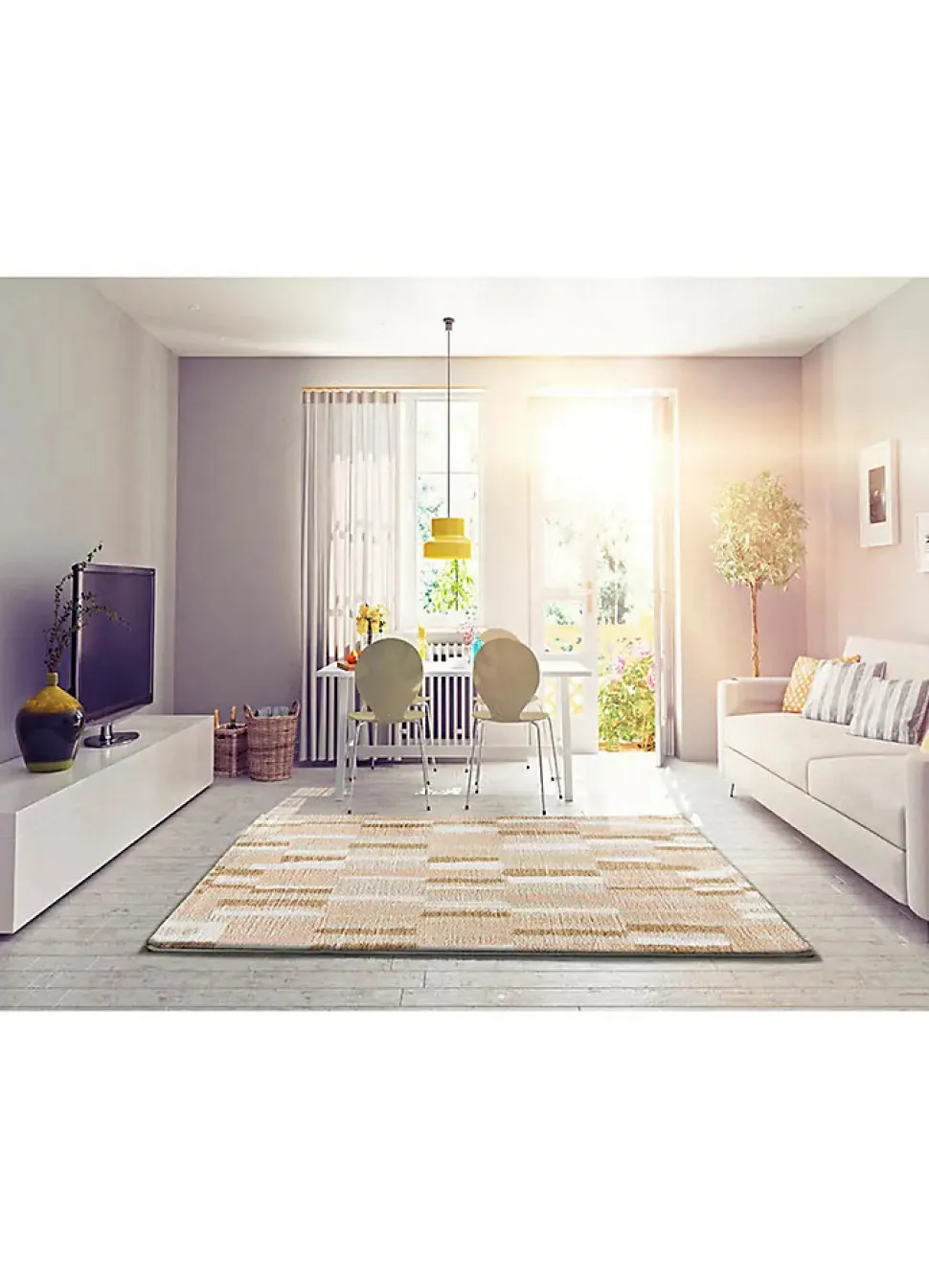 Tapis intérieur ATTICGO beige rectangulaire shaggy géométrique 133x190 cm SERENE TERRA