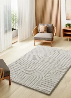 Tapis intérieur ATTICGO blanc rectangulaire géométrique avec relief 64x120 cm JUNO