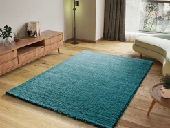 Tapis intérieur ATTICGO bleu rectangulaire shaggy uni 190x290 cm ATLAS