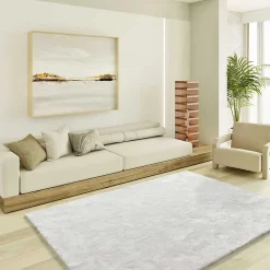 Tapis intérieur ATTICGO blanc rectangulaire shaggy uni 80x150 cm ROMA