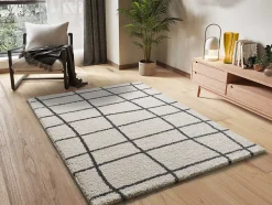 Tapis intérieur ATTICGO blanc rectangulaire shaggy scandinave 160x230 cm ATLAS