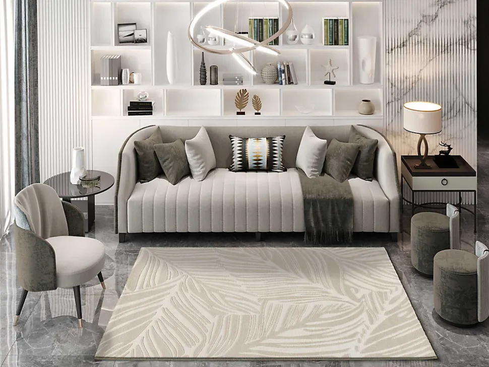 Tapis intérieur ATTICGO blanc rectangulaire botanique 133x190 cm SENSATION