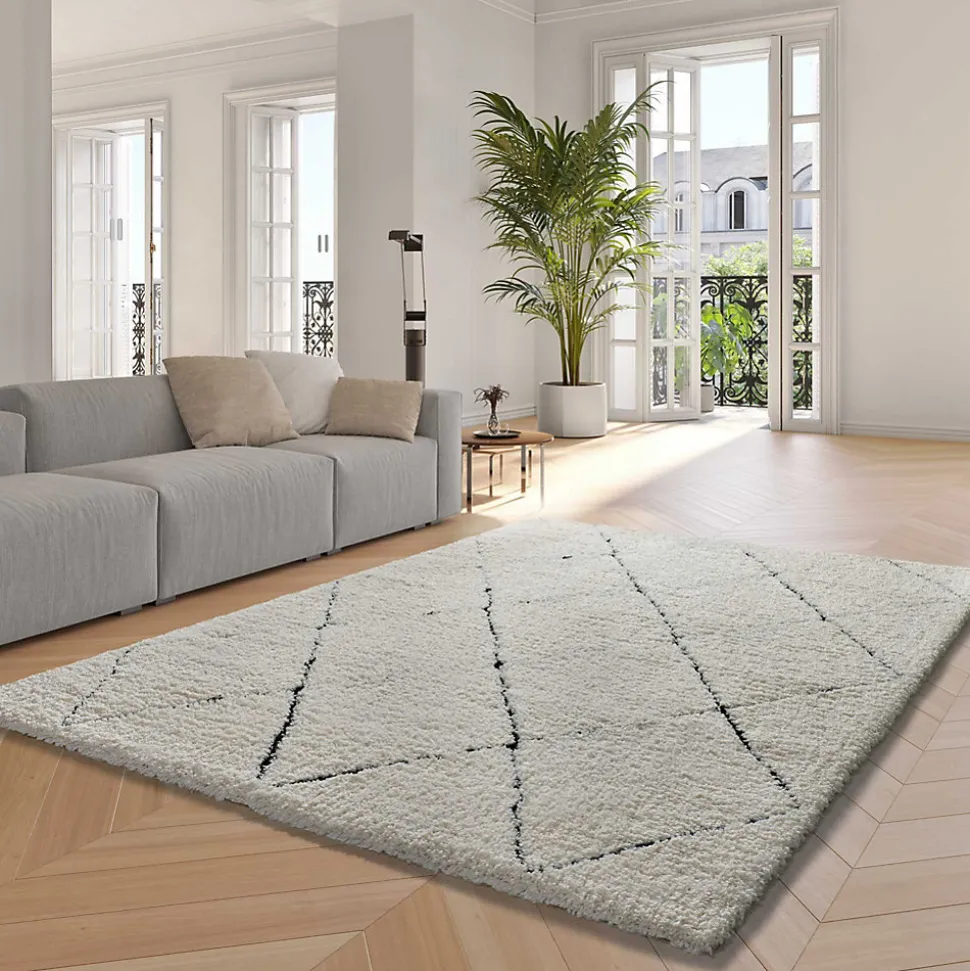 Tapis intérieur ATTICGO crème rectangulaire shaggy 120x170 cm ATESA