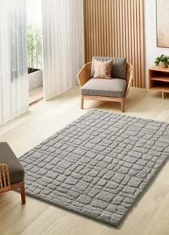 Tapis intérieur ATTICGO gris rectangulaire scandinave avec relief 64x120 cm JUNO